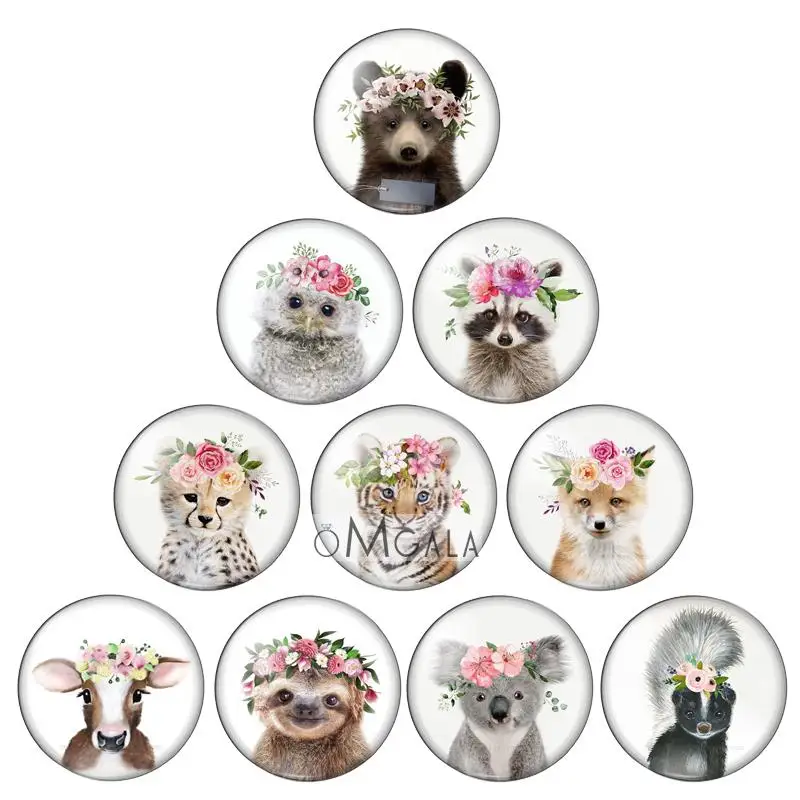 Painting Flower Animals Bear Tiger Wolf Fox 10pcs 12mm/18mm/20mm/25mm Round photo glass cabochon demo flat back Making findings 