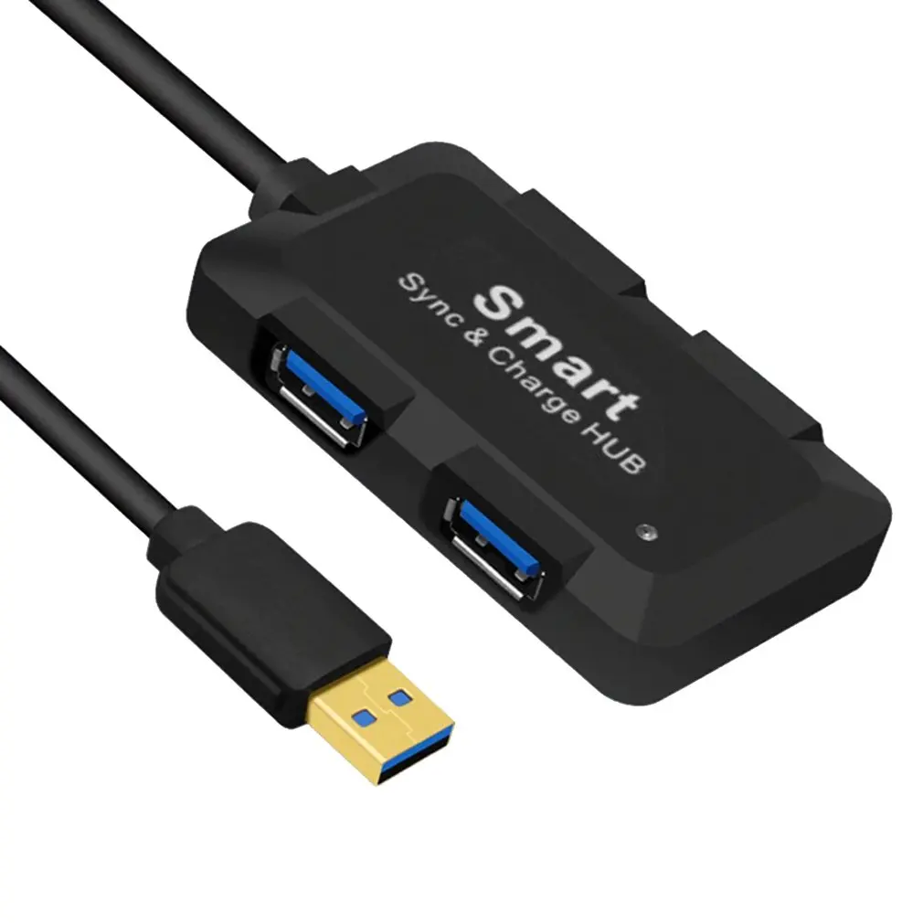 4 порта USB 3,0 Супер Скоростной концентратор питание портативный тонкий Встроенный кабель расширения данных синхронизации зарядки адаптер - Цвет: Черный