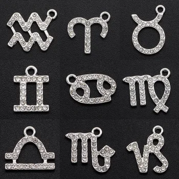 

5pcs/lot Fabulous Rhodium Plated Bling Crystal Zodiac Sign Charm Pendant Wholesale Necklace Making Pendants