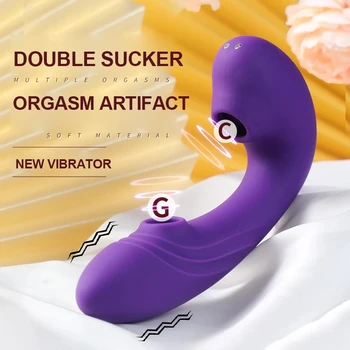 Double Sucking Vibrator For Women Sex Toys Nipple Clit Sucker Clitoris Vaginal Stimulator G Spot Massager Vibrating Dildo Female 2