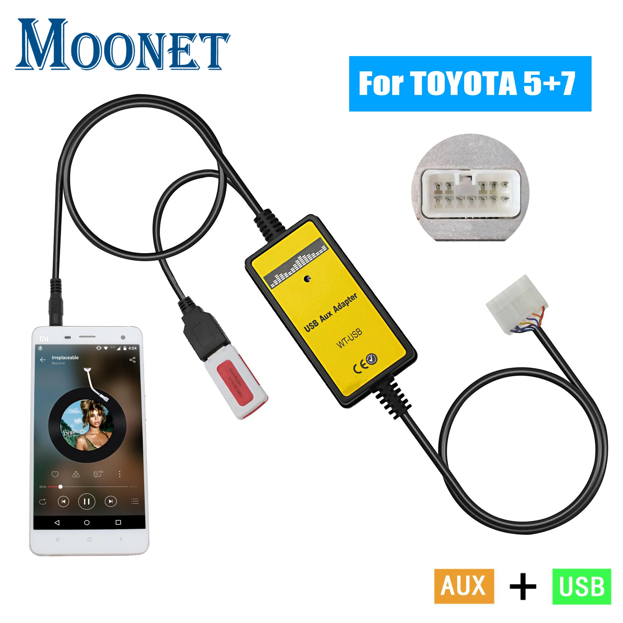 Moonet автомобиля MP3 AUX USB Интерфейс cd-чейнджер 3,5 мм AUX адаптер для Toyota 5 + 7 Yaris Camry Corolla Avensis RAV4 Lexus QX018