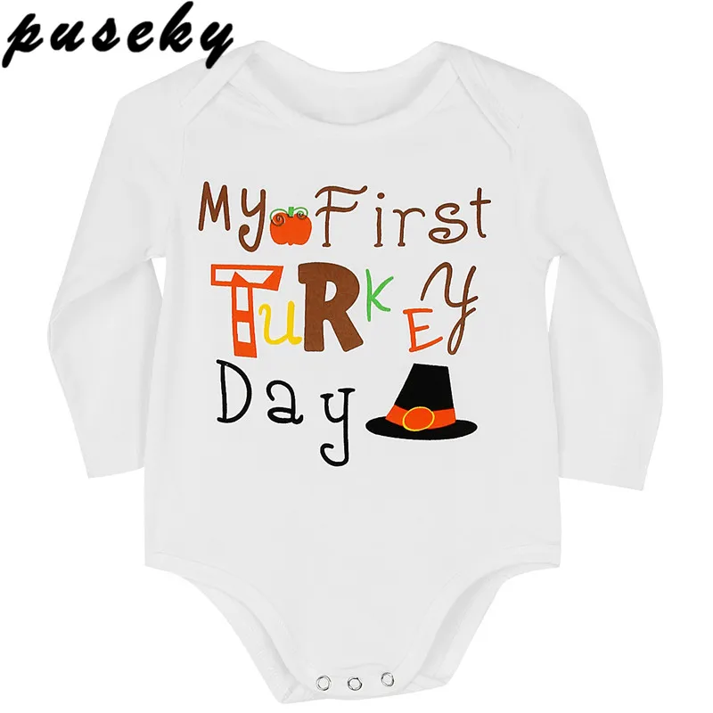 Discount Puseky cute Thanksgiving Newborn Kids Baby Boy Girls Outfit Romper Jumpsuit Clothes baby boy girl clothes 2019