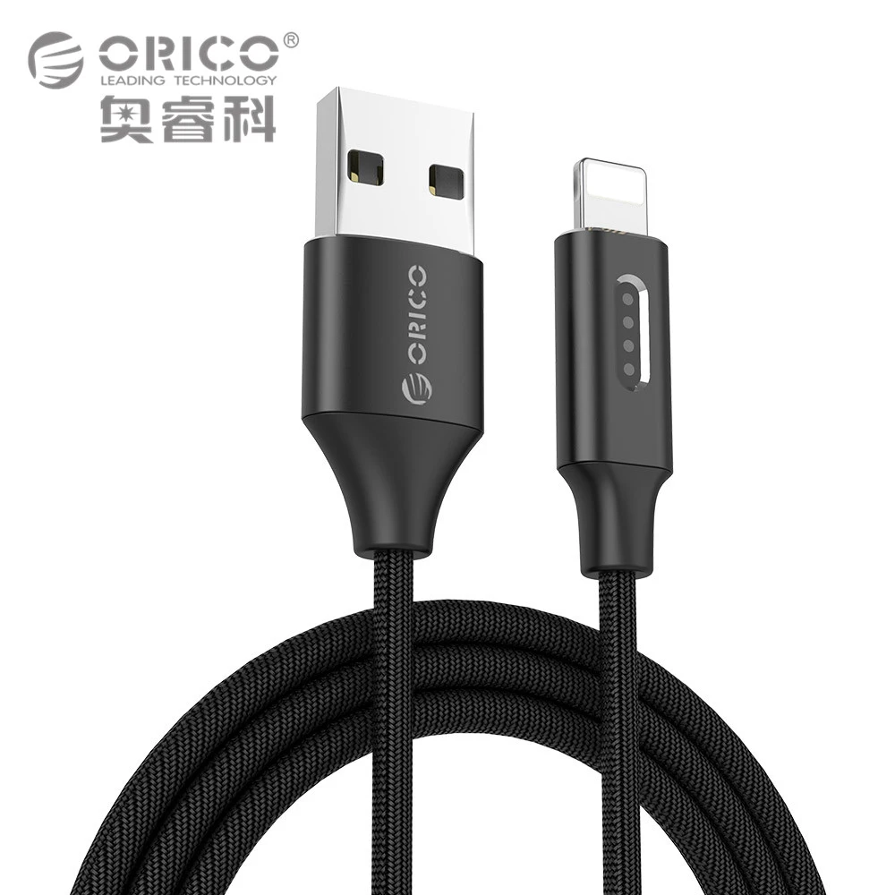ORICO USB кабель с Светодиодный индикатор для iPhone 6 6s 7 Plus джинсовые USB кабель для быстрой Зарядное устройство кабель для передачи данных для Apple iPhone 5 5S IPad Air - Цвет: Черный