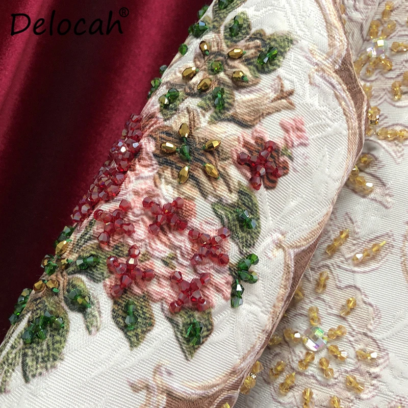 Delocah подиумная Мода Осень Зима винтажная куртка Женская Великолепная жаккардовая длинный рукав с бисером женские стильные топы пальто