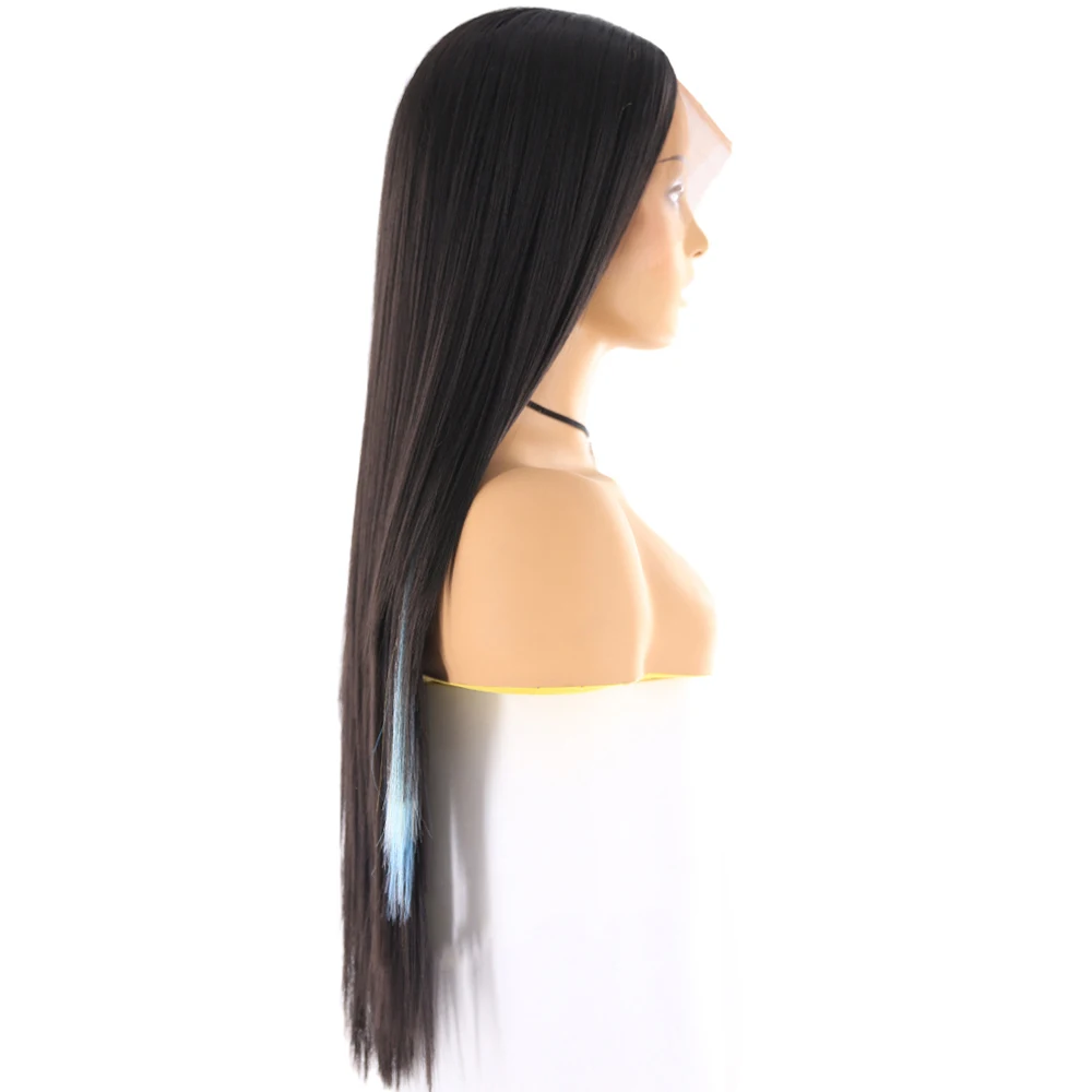 Яки прямые синтетические волосы парики с естественными волосами X-TRESS Ombre Синий Цвет Длинные слоистые кружева передний парик для черных женщин