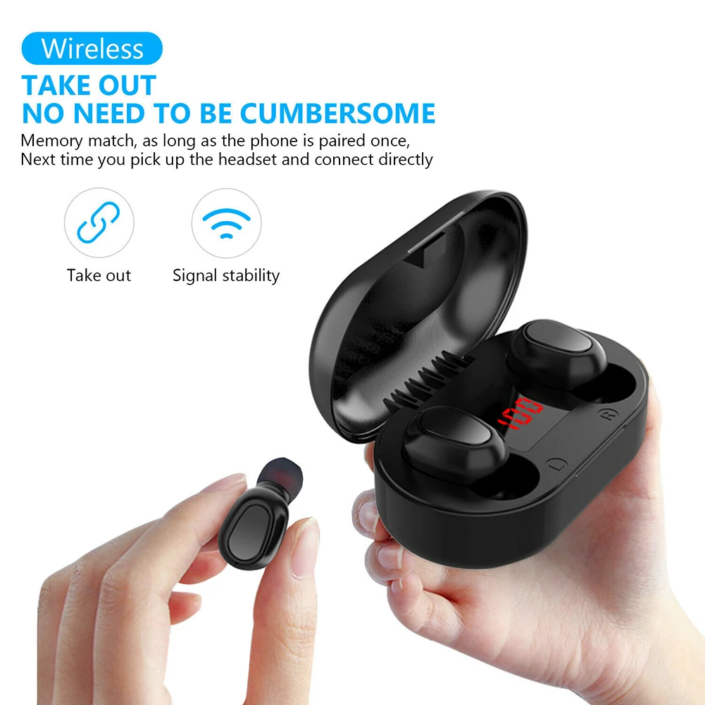 Led Digital Display Tws Wireless Earphone Bluetooth 5 0 Headset In Ear Mini Headphones Earbuds High Fidelity Sound High Quality
