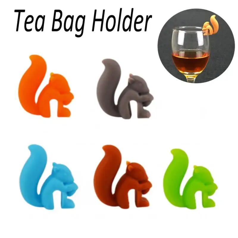 

5pcs Creative Cute Squirrel Shape Silicone Tea Bag Holder Tea Strainer Balls Hanging Tool Colorful Recognizer Bar Accessories
