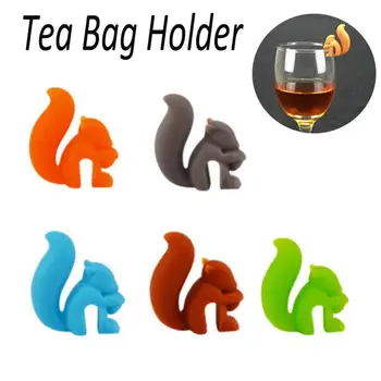 

5pcs Creative Cute Squirrel Shape Silicone Tea Bag Holder Tea Strainer Balls Hanging Tool Colorful Recognizer Bar Accessories