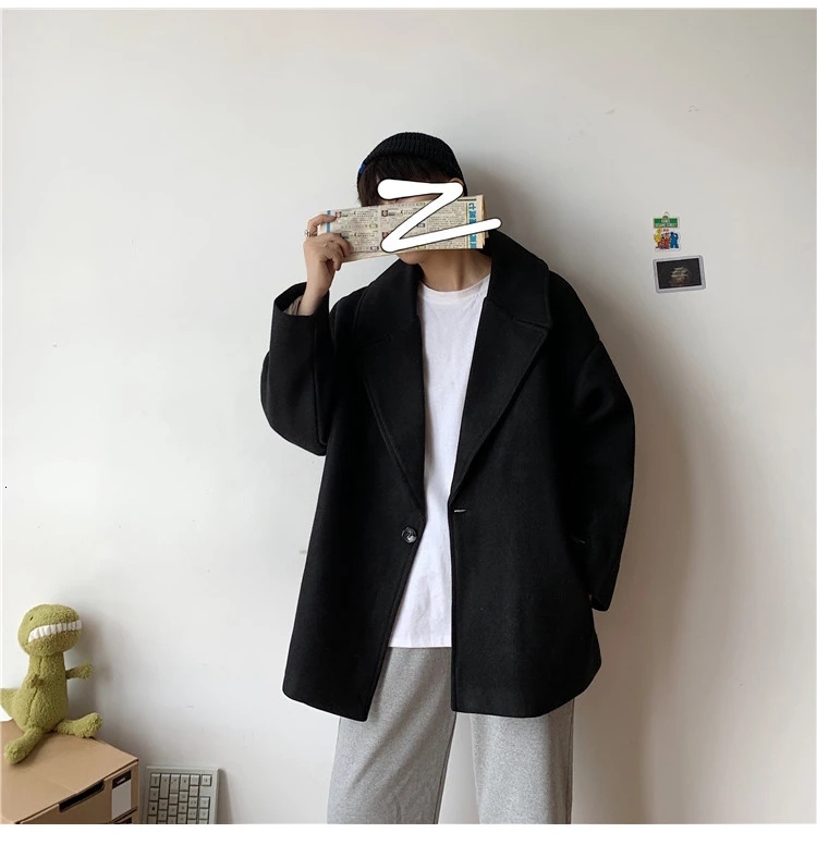 Men's Woolen Blends Snow Jacket Thickening Coat Loose Cashmere Wool Trench Overcoat Parkas Cotton-padded Clothes M-2XL