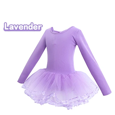 Lavender-long sleeve Хлопковое Тюлевое балетное платье для девочек, юбка-пачка для танца, гимнастические трико, Детский костюм-комбинезон для танцев для девочек - Цвет: Lavender-long sleeve