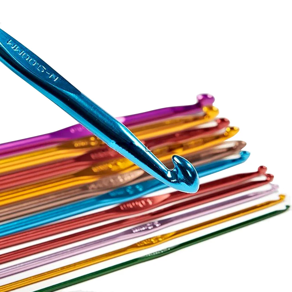 22pcs Crochet Hooks Multi Color Crocheting Needles Kit Stainless Steel Aluminum Alloy Knitting Needles Weave Yarn Set