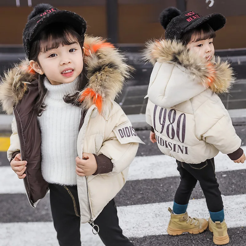 Children Korean-style Cotton-padded Clothes 18 Winter INS Hot Selling Childrenswear BOY'S Girls Hand Cotton Thick Fur Collar Coa