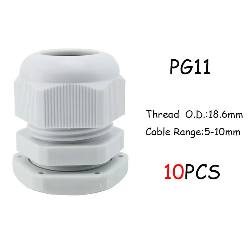 10 шт. IP68 PG7 для 3-6,5 мм PG9 PG11 PG13.5 PG16 PG19 провода кабель CE белый черный Водонепроницаемый Нейлон Пластик кабельный ввод Разъем - Цвет: PG11 White