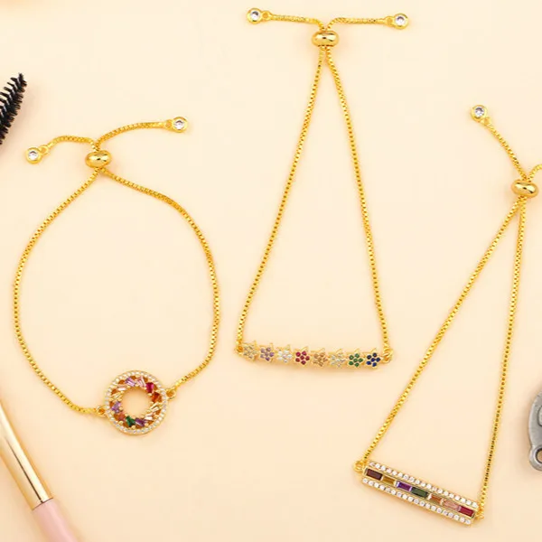 

Glamour Woman Gold Cubic Zirconia Bracelet And Bracelet Women Rainbow Shell Bracelet Deluxe Adjustable Eye Snake Chain Bracelet