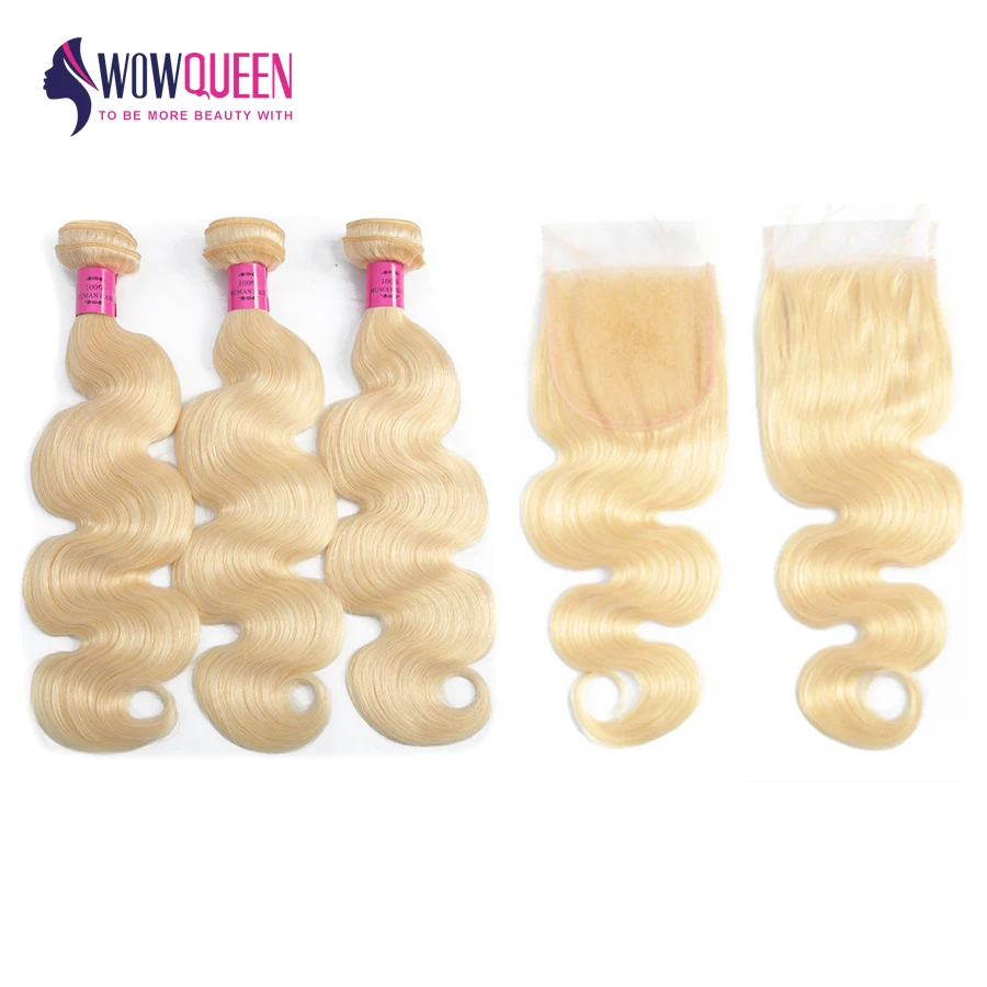WOWQUEEN Hair Body Wave 613 Blonde Bundles With Closure Brazilian Human Extensions Remy | Шиньоны и парики