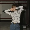 Женская Винтажная Футболка CHEERART, белая футболка с длинными рукавами и цветочным принтом, Осеннее нижнее белье в Корейском стиле, 2022 ► Фото 2/6