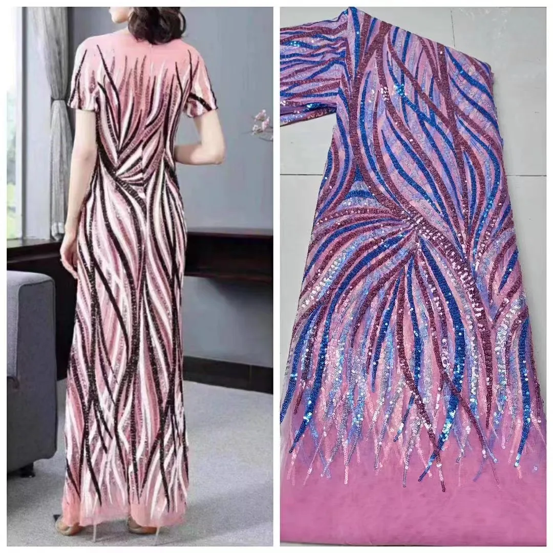 

Hot-selling exquisite multi-color chaotic thread sequin embroidery, African lace fabric, good quality and price, comfortable