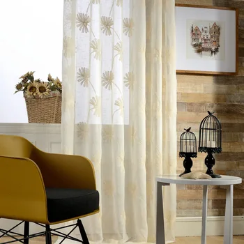 

Curtains for Living Dining Room Bedroom Tulle Silk Embroidery Small Flower Window Screening Garden Balcony Window Curtain Tulle