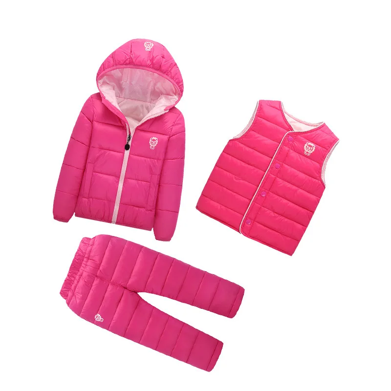 Комплекты одежды для девочек Детские комплекты для мальчиков зимняя От 1 до 7 лет пуховая хлопковая куртка+ брюки водонепроницаемый теплый детский костюм из 3 предметов - Color: Red