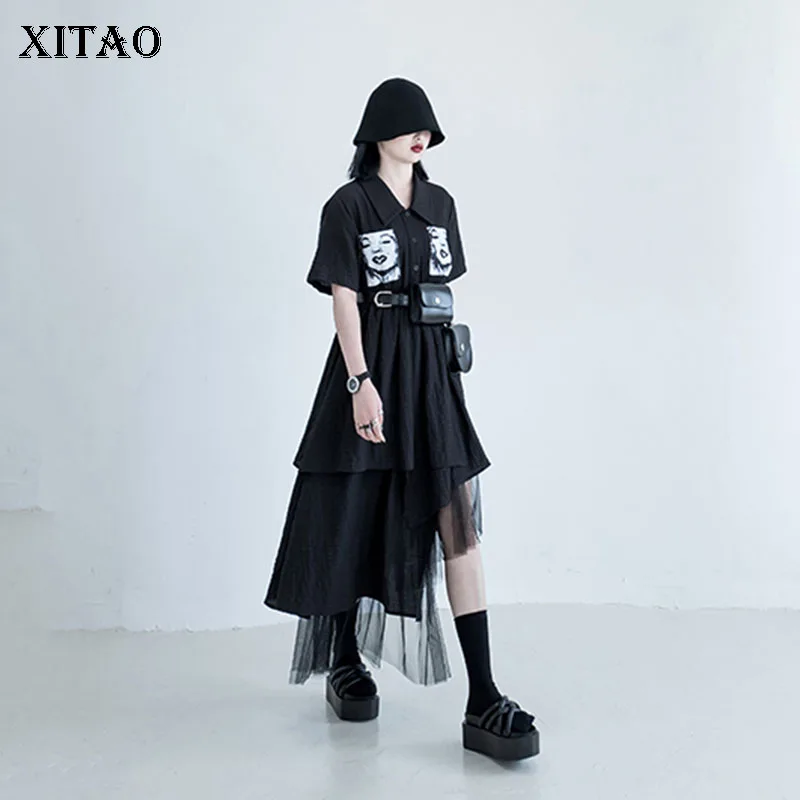 Асимметричное Сетчатое платье XITAO лоскутное Плиссированное шифоновое 2020 летнее