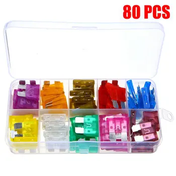 

80pcs 12V Standard Blade Car Fuses Fuse 3A-40A Assorted Set + 1pc Puller Kit Auto Medium Blade Fuses Kit