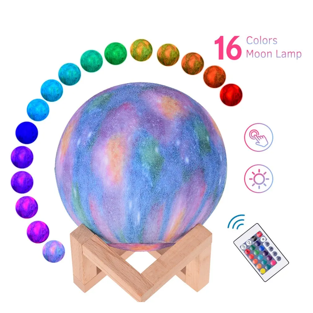 3D принт Galxy Moon лампа 16 цветов Изменение звездного неба ночник планета ночной Светильник Звезда Луна украшение дома - Испускаемый цвет: B