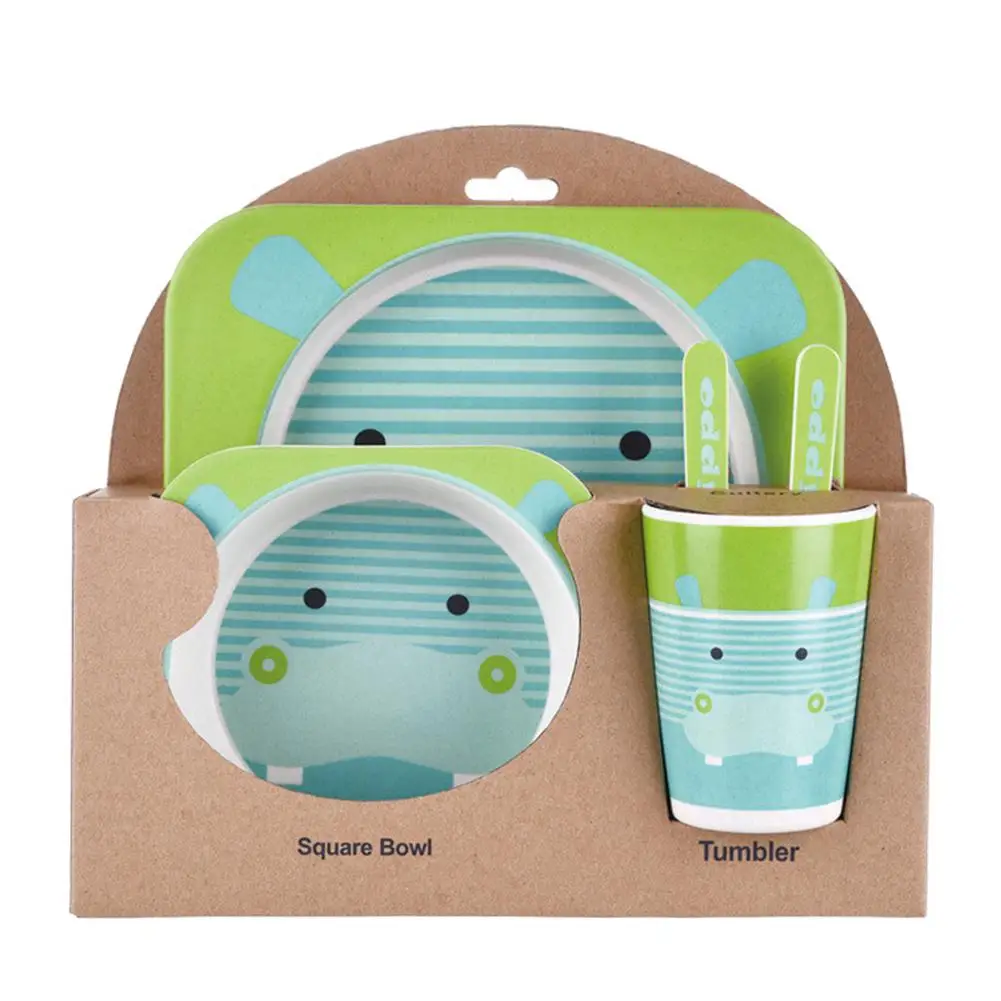 Green hippo HobbyLane 5 шт./компл. Экологически чистая бамбуковая посуда набор разделительная пластина дополнительных Еда чаша для малышей и детей постарше - Цвет: Green hippo