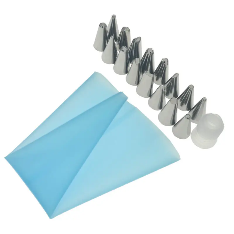 

18 PCS/Set Stainless Steel Kitchen Icing Piping Cream Silicone Reusable With Pastry Bag +16 Nozzle Cake Decorating Tips Tool Set