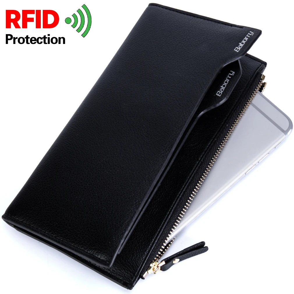 Винтажный Мужской кошелек с защитой от кражи RFID, Длинный кошелек, сумка, кошелек, деловой мужской тонкий кожаный кошелек, cartera hombre billetera hombre