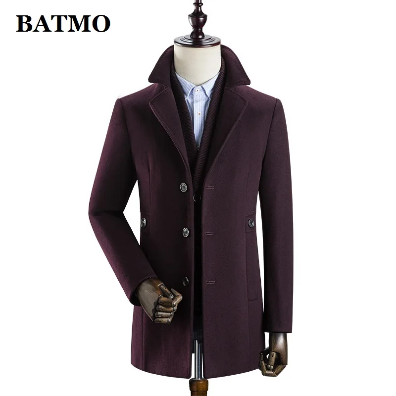 Бургундия BATMO new arrival winter high quality wool thicked trench coat men,men's wool thicked jackets,k627 - Цвет: Бургундия