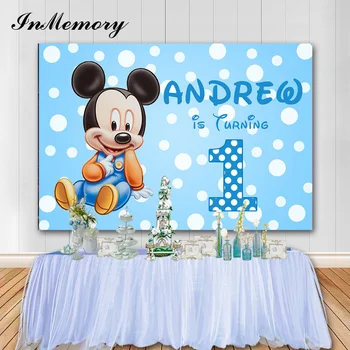 

InMemory Cartoon Baby Mickey Mouse Photographic Background Kids 1st Birthday Party Photo Backdrop Vinyl Booth Props Photophone