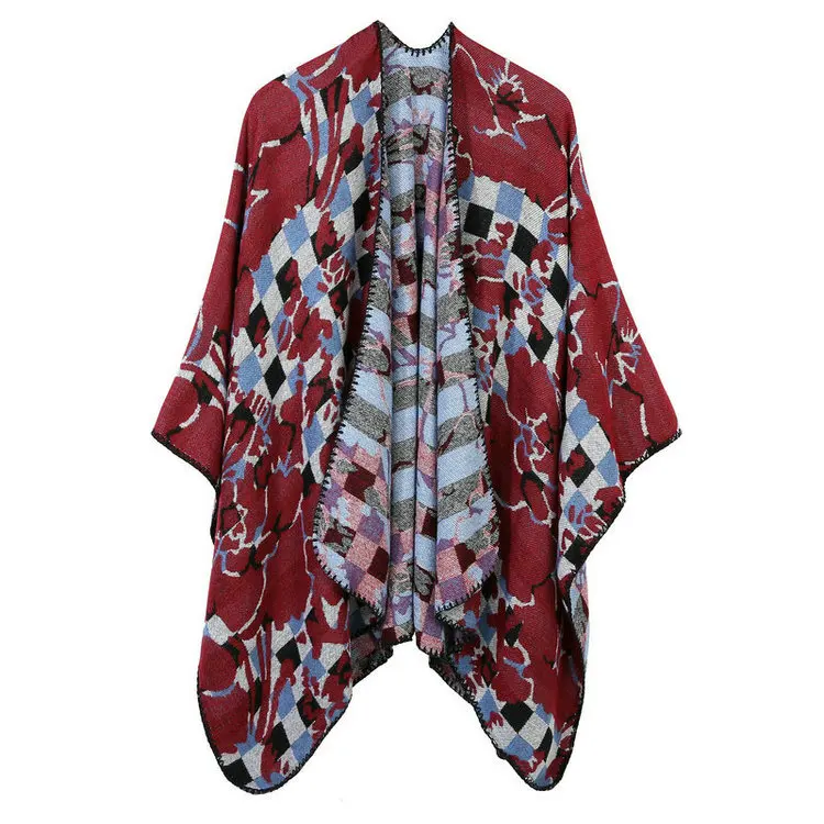 Europe And America-Style Heat-Versatile Jacquard Lengthen Shawl Faux Cashmere Dual Purpose Geometric Pattern Mantle