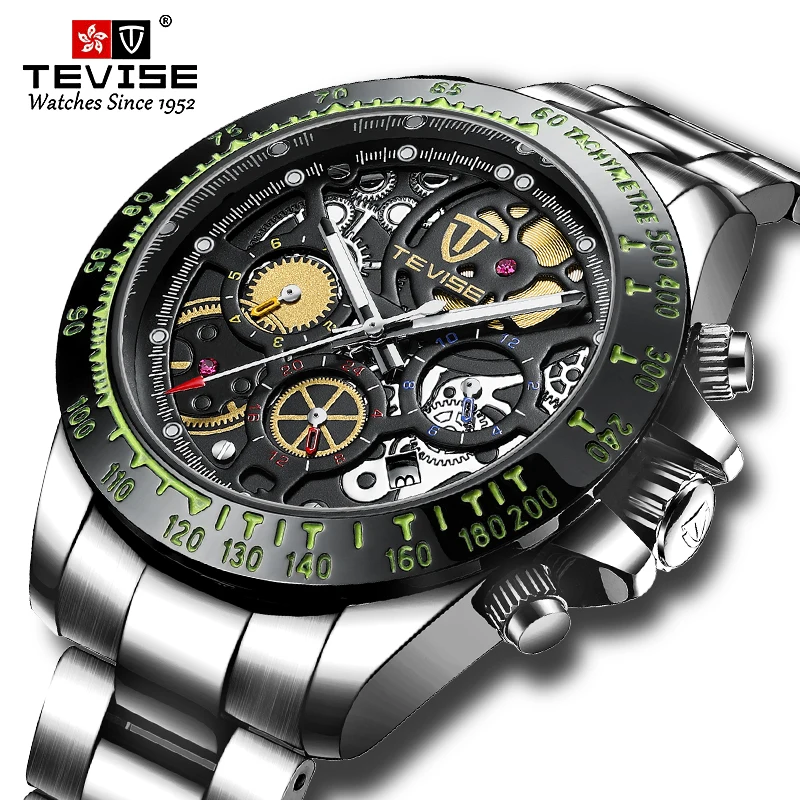 

TEVISE Silver Men's Watch Top Brand Luxury Automatic Mechanical Watch All Steel Business Waterproof Sports Military Watch