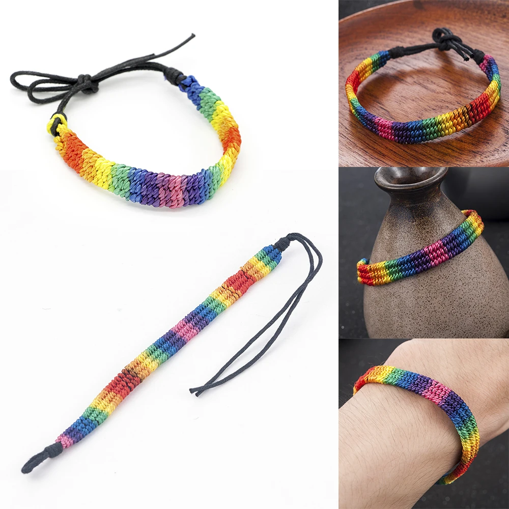 New Simple Power Gay Pride Rainbow Unisex Bracelet Jewellery Lesbian Bisexual Handmade Knot Trans Rope Chain for Men Women