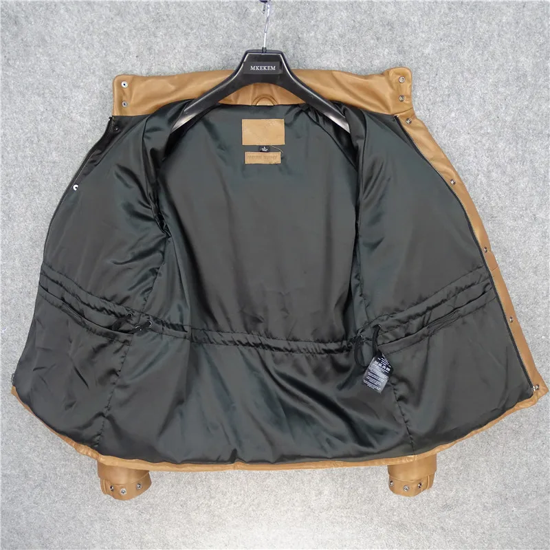 2020 Коричневый мужской зимний кожаный пуховик с гусиным пером размера плюс XXXXL из