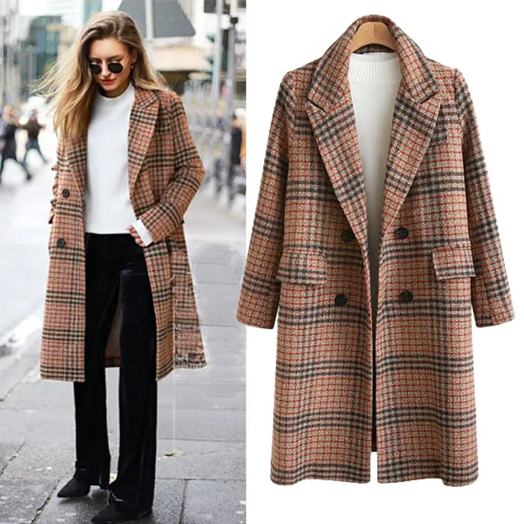 autumn winter new wool coat for women Europe American loose long female tartan oversized wool coat