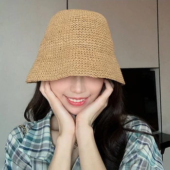 

Hat women summer woven straw hat bucket hat basin hat wild fisherman hat
