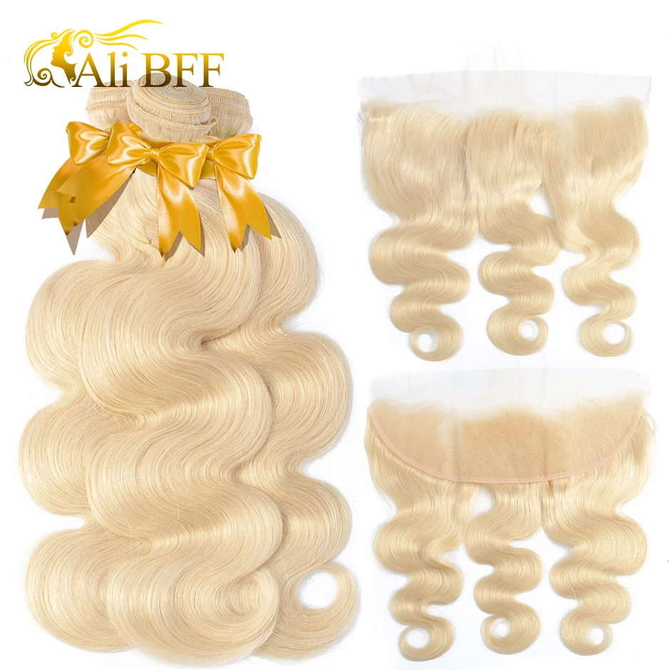 ALI BFF 613 Blonde bundle s с фронтальным бразильским объемным волном Remy человеческие волосы