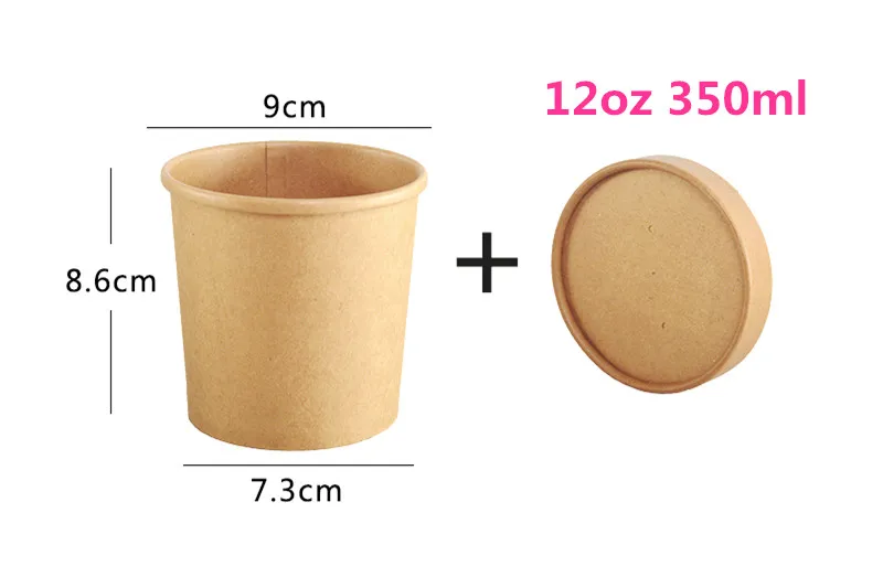 cup and lid3 Толстая крафт-бумажная чашка одноразовый суп фрукты упаковка для десертов чашки Круглые узоры фаст-фуд герметичная упаковка на вынос с крышками - Цвет: cup and lid3