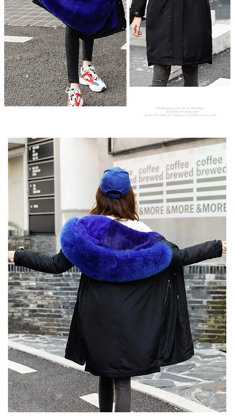 Coat women winter fur collar hooded cotton-padded warm thciken long jacket winter female outwear parka zipper coats