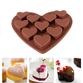 

10 Cavity Love Heart Shaped Chocolate Silicone Mould Baking Mold Fondant Cake Chocolate Mold DIY Kitchen Baking Tools #25