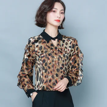 

COIGARSAM Chiffon Full Sleeve Leopard blouse women New Spring blusas womens tops and blouses 3210