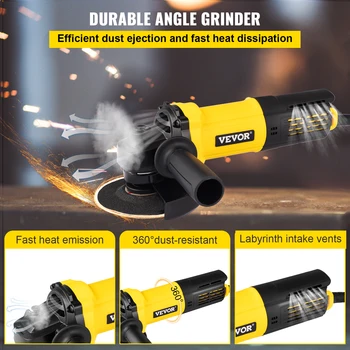 VEVOR Electric Angle Grinder 900W Angular Power Grinding Machine 4.5Inch Plastic Stone Metal Wood Cutting Grinding Wheel Tool 5