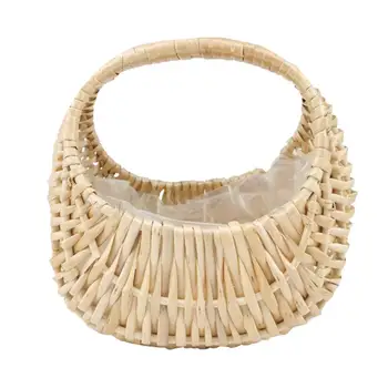 

1PC Mini Handheld Wicker Woven Flower Basket Photo Props Hand-woven Flower Baskets Flower Vase Container for Home (Beige)