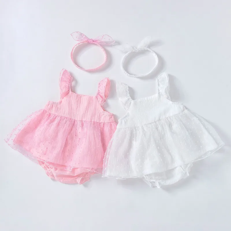 

Picturesque Childhood Newborn Girls Princess Dress Vest Tulle Skirt Pink Solid Ball Gown First Birthday 3pcs Baby's Sets