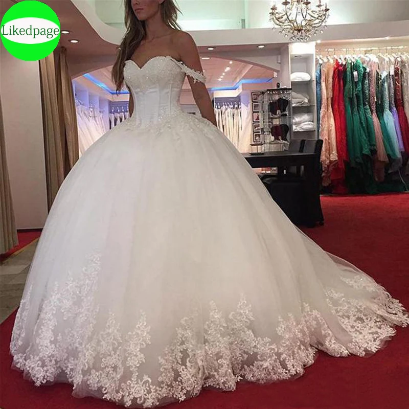 

Off The Shoulder Wedding Dress 2021 Vestidos De Novia Ball Gown Lace Appliques Beaded Boda Bride Vintage Robe Mariage Trouwjurk