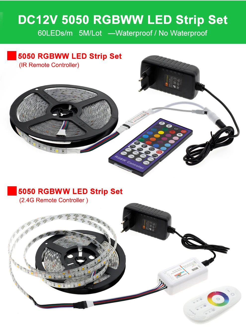 5 м Светодиодная лента 5050 RGB/RGBW/RGBWW гибкий диодный светильник для украшения дома+ 2,4G сенсорный пульт дистанционного управления+ 12V источник питания