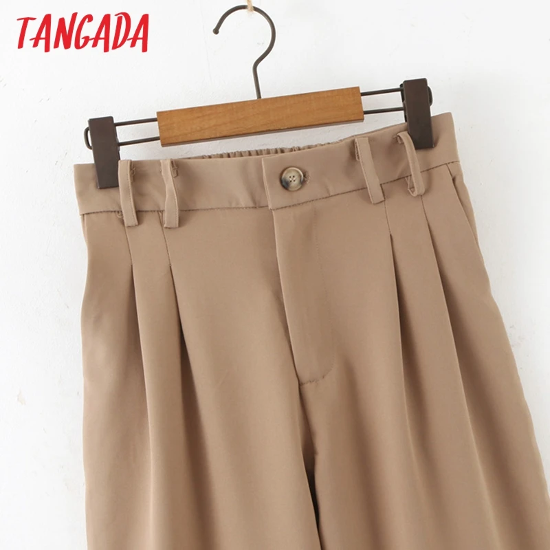Tangada, Модный женский костюм цвета хаки, брюки, брюки, карманы, плиссированная Талия, карман,, офисные женские длинные штаны, брюки QB30