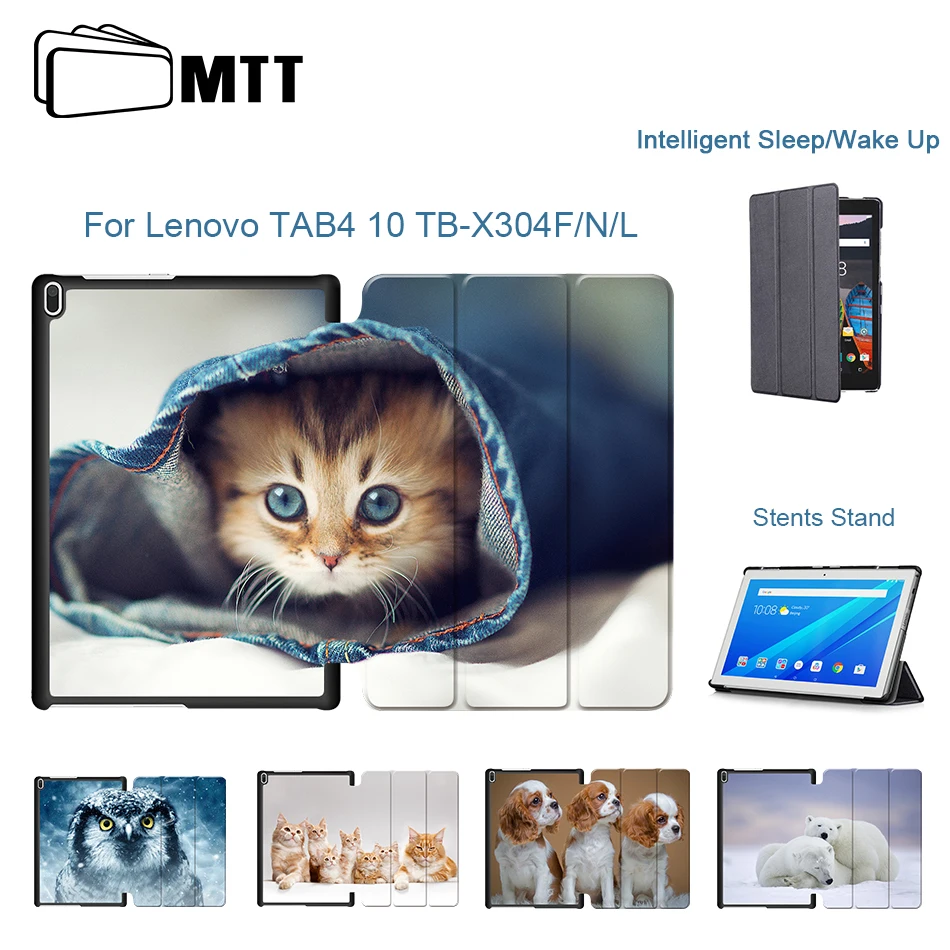 MTT чехол для планшета с милыми животными для lenovo Tab 4 10 TB-X304L TB-X304F TB-X304N Тонкий чехол из искусственной кожи с магнитной подставкой