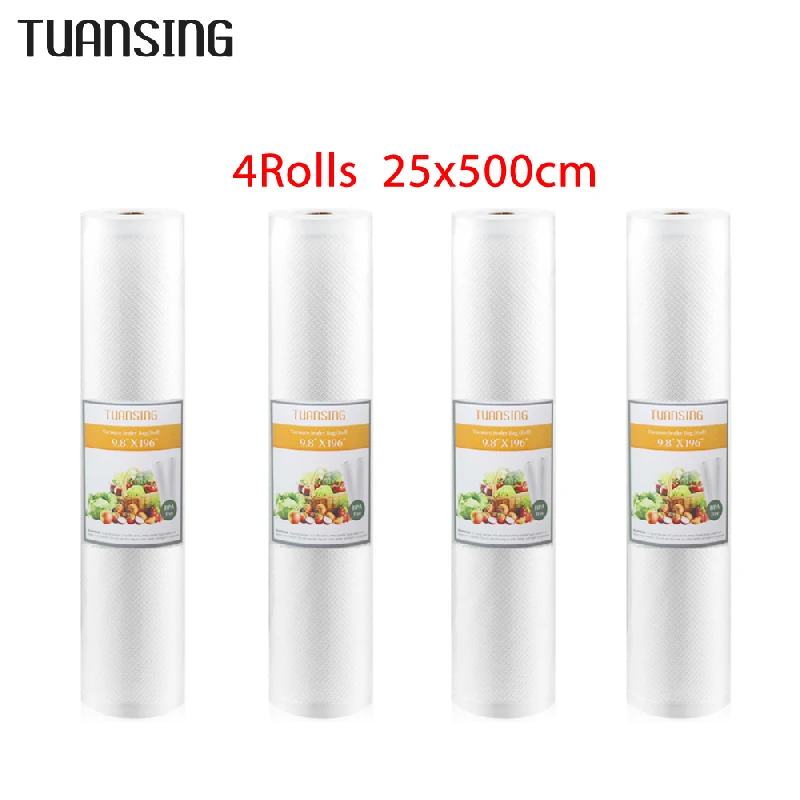 4 rolls 25cm bags Кухонные пищевые вакуумные пакеты для запечатывающего устройства для сохранения свежести продуктов вакуумная сумка сумки для хранения вакуумного упаковщика вакуумная упаковка 4 рулона - Цвет: 4 rolls 25cm bags